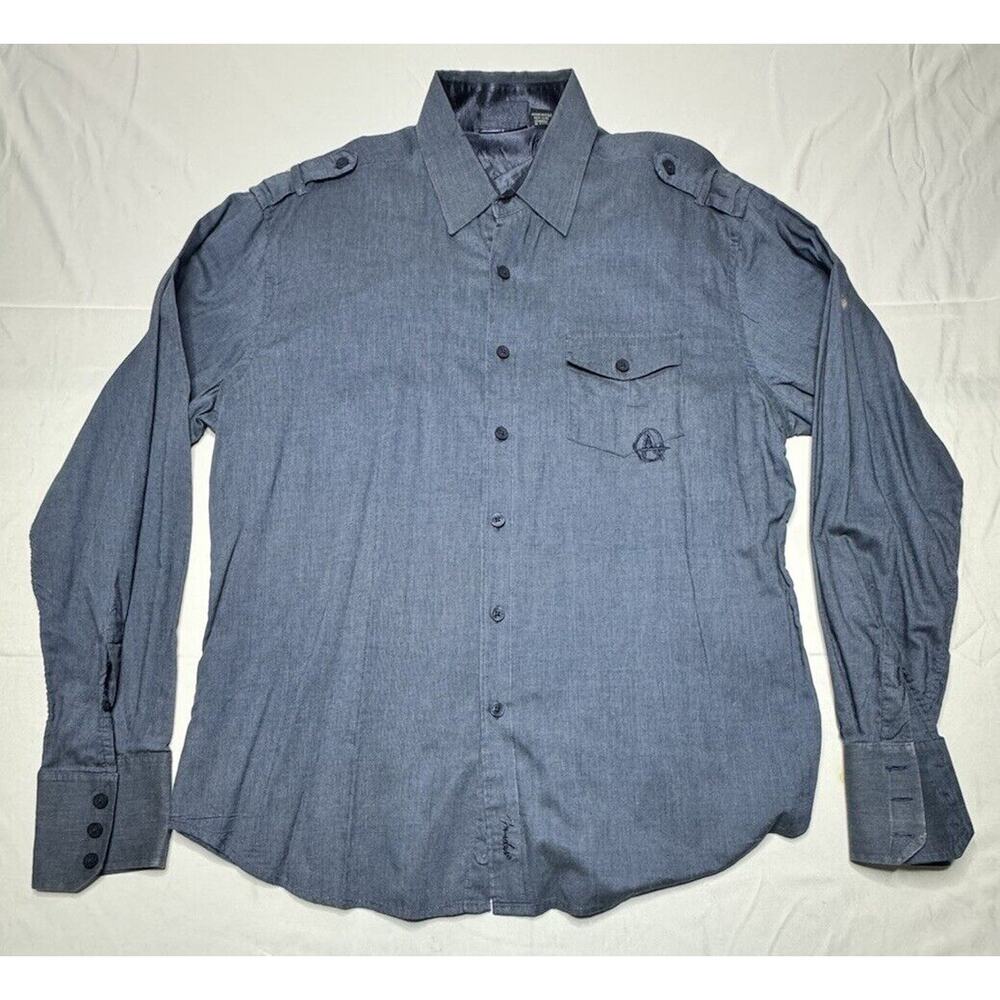 Fender Custom Shop Men's Blue Graphic Print Back Button Up Shirt - Size XL